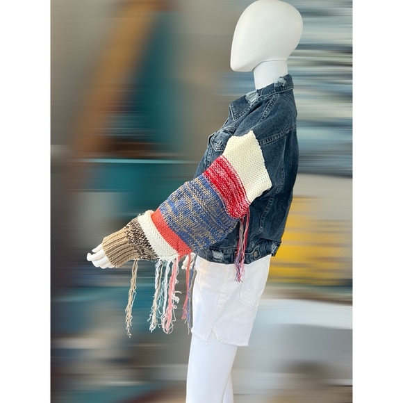 Denim crochet sleeve Jean jacket S M L - Picture 7 of 9